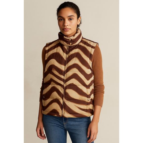 Vintage Ralph Lauren Vest Animal Print Brown Large LRL Striped Puffy Women’s - Picture 1 of 12